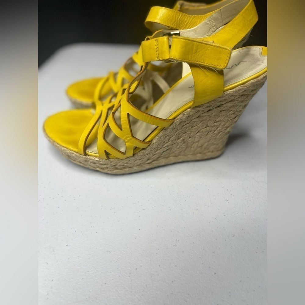 Worn Via Spiga yellow espadrilles wedge leather size 9 woman's